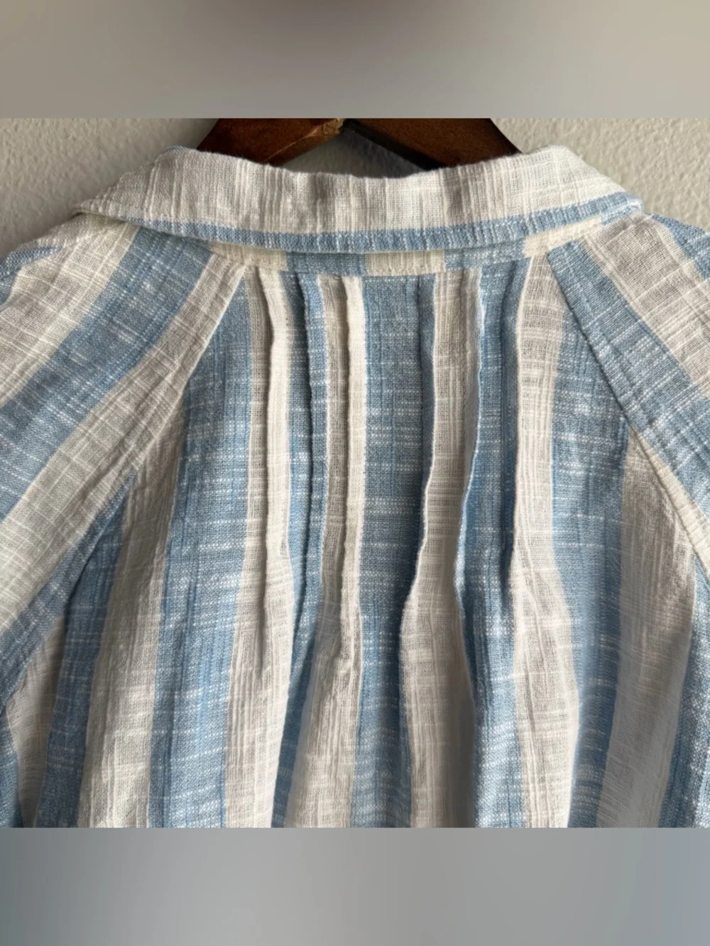 We The Free Away At Sea Crop Boxy Linen Blend Medium Top Nautical Relaxed G - Picture 6 of 11